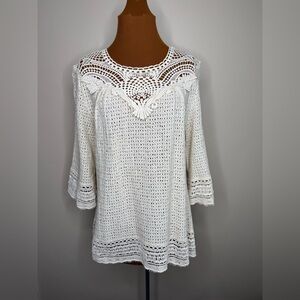XCVI Cream Crochet Pullover Cotton Blouse Open Weave Size Medium